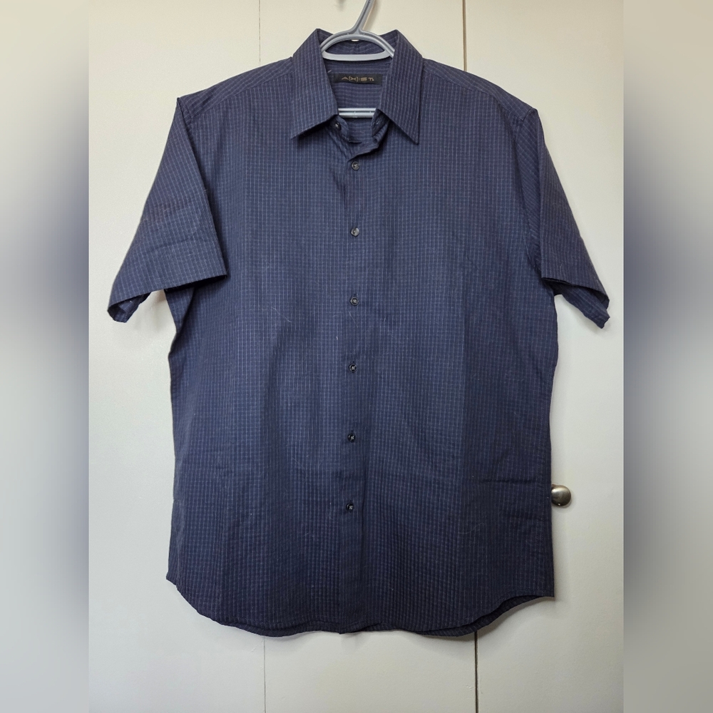 ☀️Axist Men's Size L Navy Blue Checkered Button Down Casual Shirt